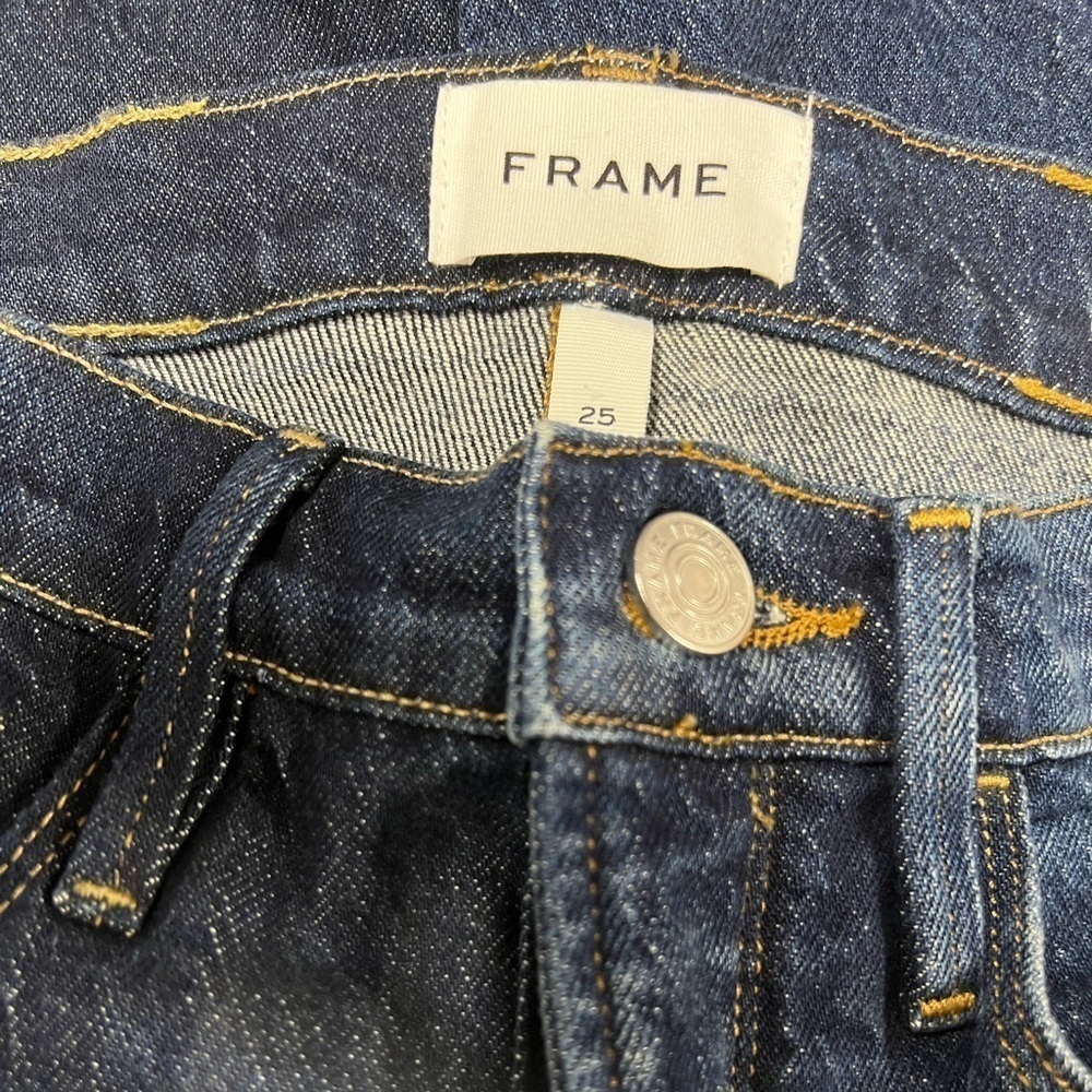 FRAME Blue Le Sylvie Slender Indigo Combo Straight Jean 25 - Picture 9 of 12